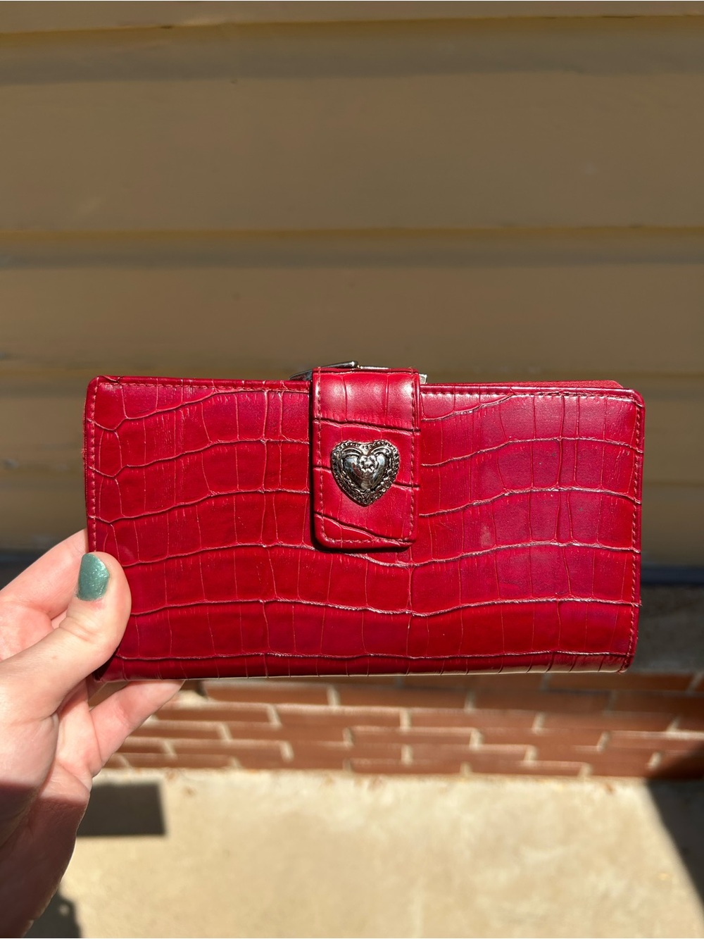 Cherry Red Vintage Croc Wallet w/ Silver Heart ⛓️❤️